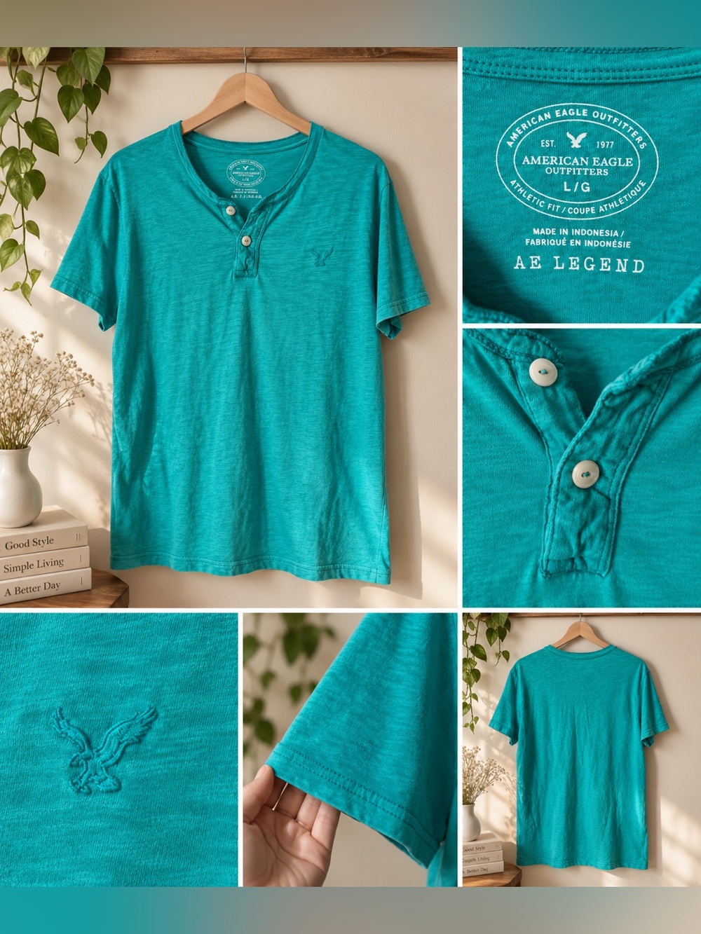 American Eagle Outfitters AE Legend Teal Henley T-Shirt – Size L